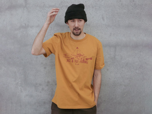 T-shirt "Jazz and Fly fishing" - Ochre Yellow